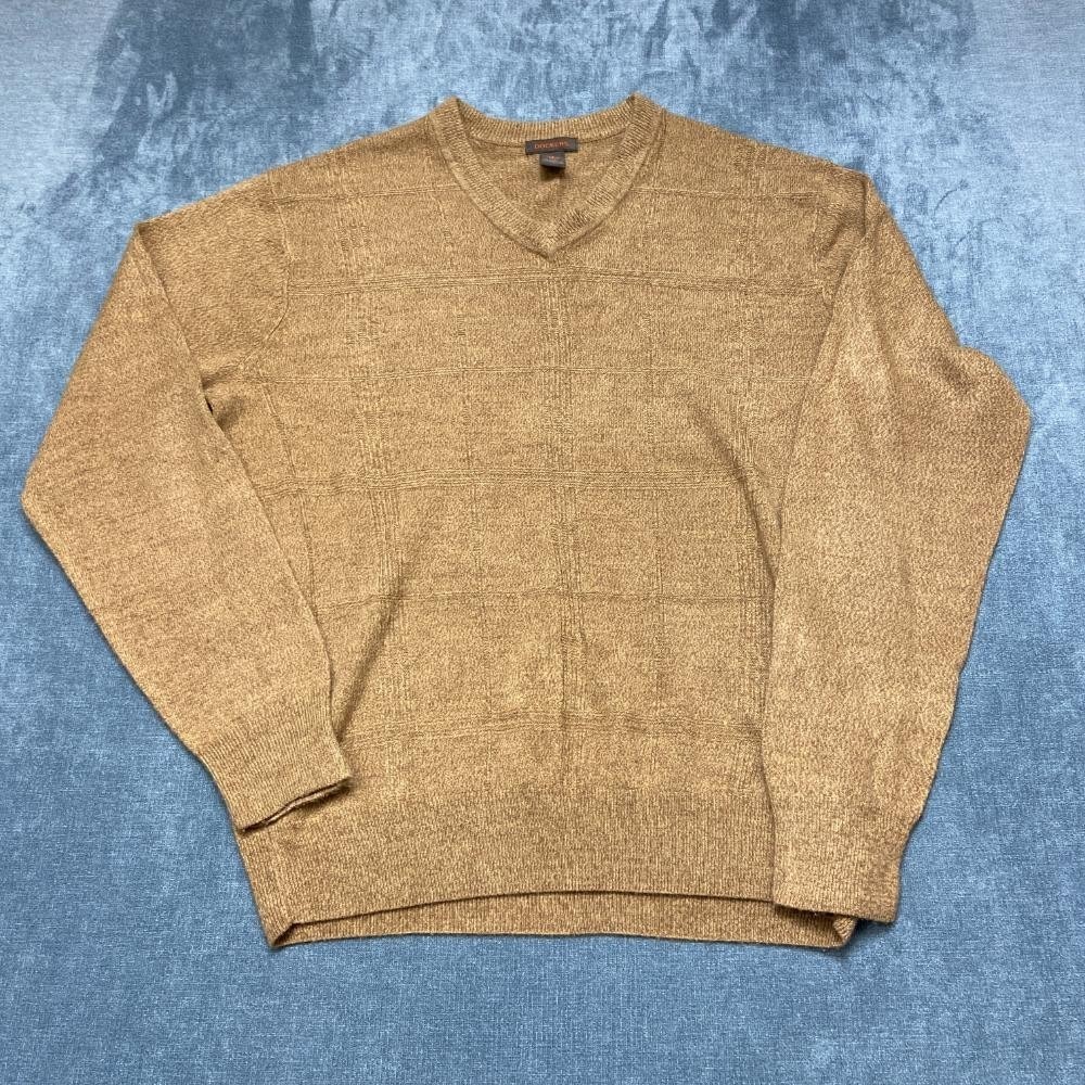 Dockers Sweater Mens Large Brown Acrylic V Neck Streetwear Travel Cozy Winter